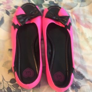 Hot pink flats peep toe shoes